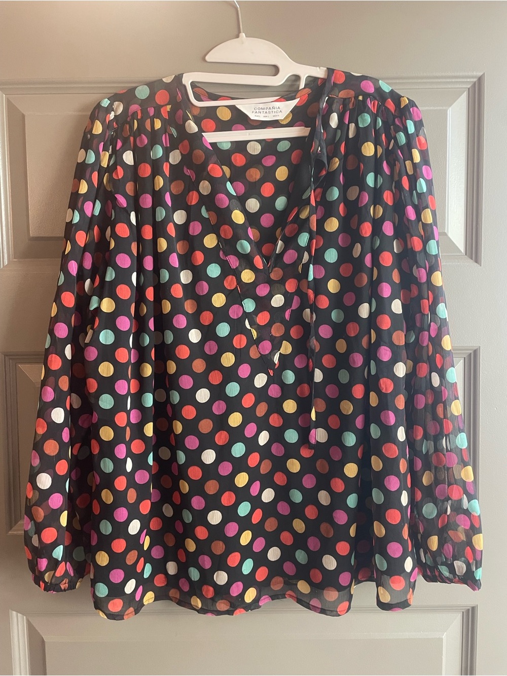 Black Polka Dot V-Neck Blouse